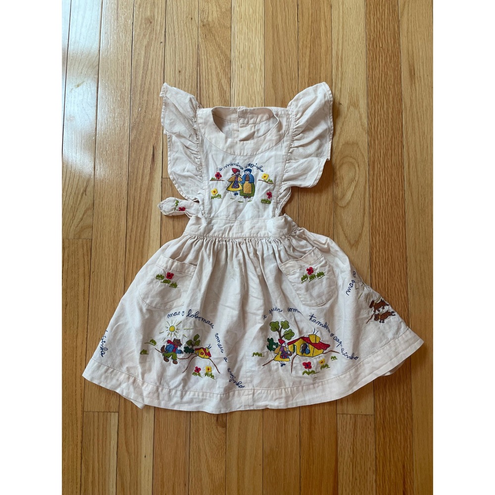 Vintage‎ Little Red Riding Hood Embroidered Pinafore Dress Portuguese Folk Art